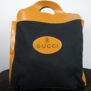 Vintage 1970's Gucci Felt & Faux Leather Shopping Tote Bag, Sz 13.75 in x 13 in